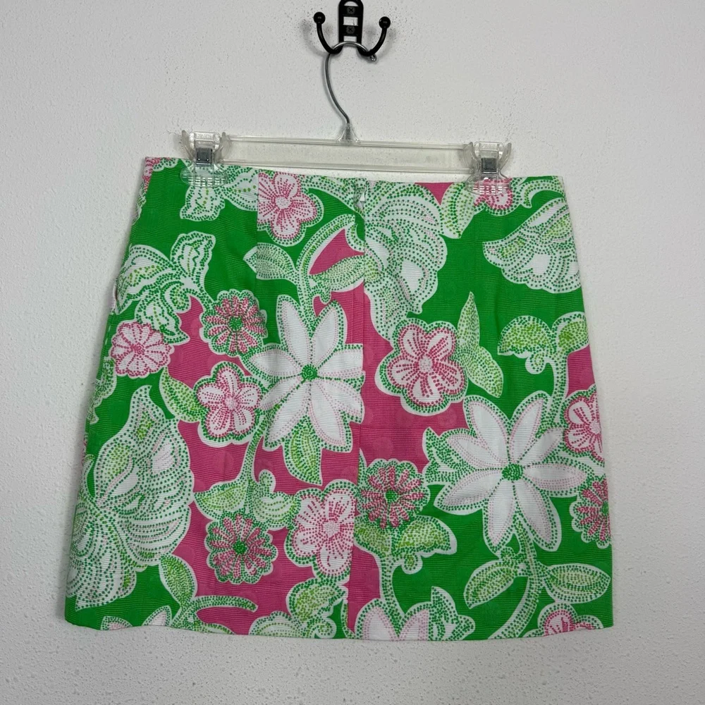 Lilly Pulitzer Green Pink Floral Mini Skirt Sz 4